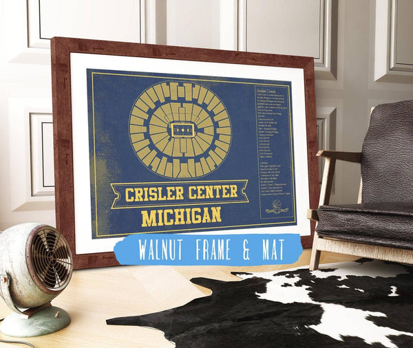 20" x 16" / Walnut Frame & Mat Cutler West Michigan Men's Women's Basketball Team Colors- Crisler Center NCAA Vintage Print