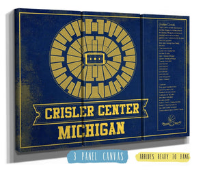36" x 24" / 3 Panel Canvas Wrap Cutler West Michigan Men's Women's Basketball Team Colors- Crisler Center NCAA Vintage Print