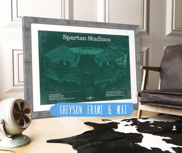 14" x 11" / Greyson Frame & Mat Cutler West Michigan State Spartans - Spartan Stadium Vintage Football Team Art