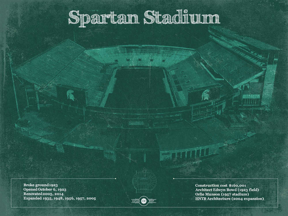14" x 11" / Stretched Canvas Wrap Cutler West Michigan State Spartans - Spartan Stadium Vintage Football Team Art