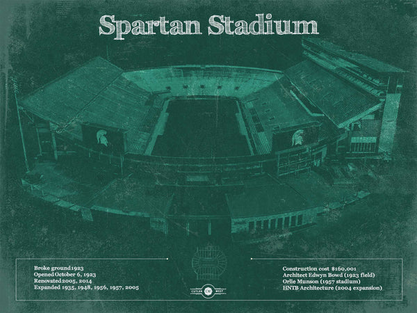 14" x 11" / Unframed Cutler West Michigan State Spartans - Spartan Stadium Vintage Football Team Art