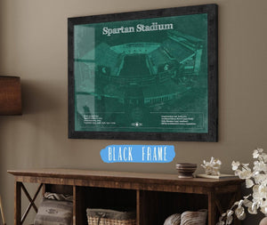 20" x 16" / Black Frame Cutler West Michigan State Spartans - Spartan Stadium Vintage Football Team Art