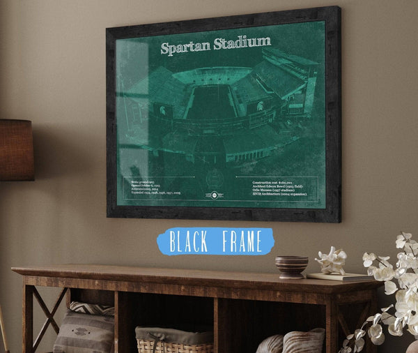 20" x 16" / Black Frame Cutler West Michigan State Spartans - Spartan Stadium Vintage Football Team Art