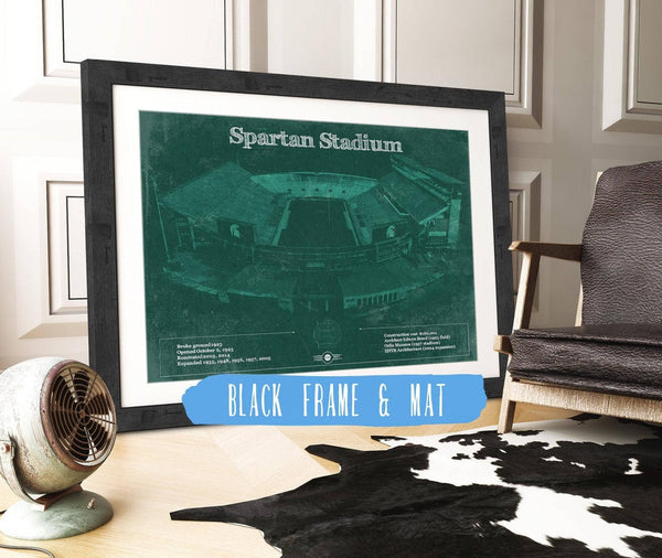 20" x 16" / Black Frame & Mat Cutler West Michigan State Spartans - Spartan Stadium Vintage Football Team Art