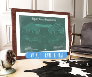 20" x 16" / Walnut Frame & Mat Cutler West Michigan State Spartans - Spartan Stadium Vintage Football Team Art