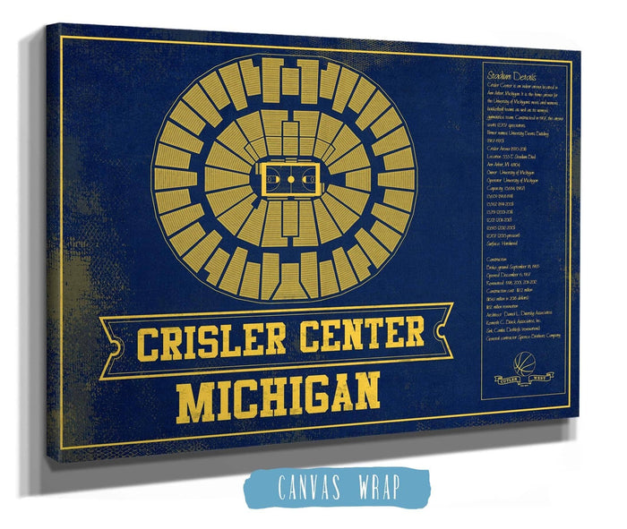 Cutler West Basketball Collection Michigan Men's Women's Basketball Team Colors- Crisler Center NCAA Vintage Print
