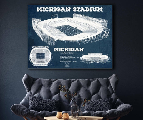 Cutler West Michigan Wolverines Art - Michigan Stadium Vintage Stadium Blueprint Art Print