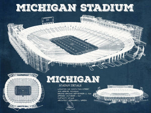 14" x 11" / Unframed Cutler West Michigan Wolverines Art - Michigan Stadium Vintage Stadium Blueprint Art Print