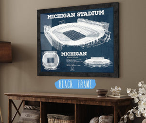 20" x 16" / Black Frame Cutler West Michigan Wolverines Art - Michigan Stadium Vintage Stadium Blueprint Art Print