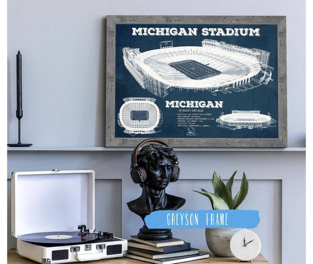 14" x 11" / Stretched Canvas Wrap Cutler West Michigan Wolverines Art - Michigan Stadium Vintage Stadium Blueprint Art Print