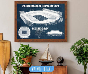 20" x 16" / Walnut Frame Cutler West Michigan Wolverines Art - Michigan Stadium Vintage Stadium Blueprint Art Print
