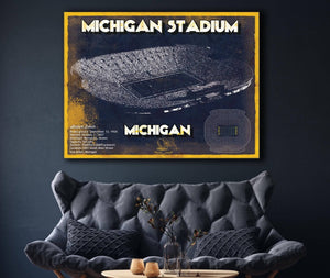 Cutler West Michigan Wolverines Team Art - Michigan Stadium Vintage Stadium Blueprint Art Print