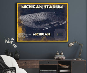 Cutler West Michigan Wolverines Team Art - Michigan Stadium Vintage Stadium Blueprint Art Print
