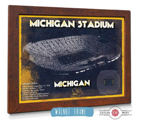 Cutler West Michigan Wolverines Team Art - Michigan Stadium Vintage Stadium Blueprint Art Print
