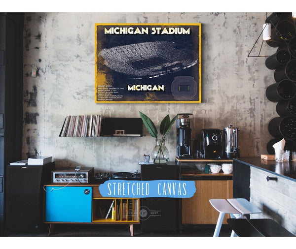Cutler West Michigan Wolverines Team Art - Michigan Stadium Vintage Stadium Blueprint Art Print