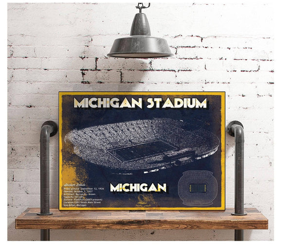 Cutler West Michigan Wolverines Team Art - Michigan Stadium Vintage Stadium Blueprint Art Print