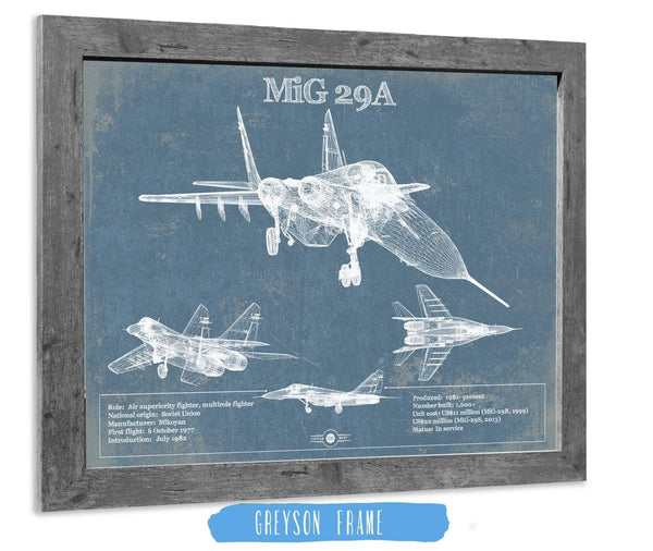 14" x 11" / Greyson Frame Cutler West MiG 29A Patent Blueprint Original Design Russian Jet Wall Art