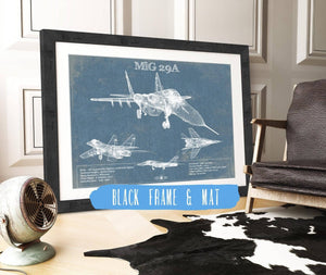 14" x 11" / Greyson Frame & Mat Cutler West MiG 29A Patent Blueprint Original Design Russian Jet Wall Art