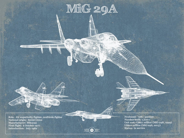 14" x 11" / Unframed Cutler West MiG 29A Patent Blueprint Original Design Russian Jet Wall Art