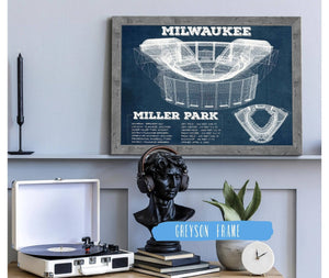 14" x 11" / Greyson Frame Cutler West Milwaukee Brewers Miller Park Seating Chart - Vintage Baseball Fan Print