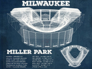 14" x 11" / Unframed Cutler West Milwaukee Brewers Miller Park Seating Chart - Vintage Baseball Fan Print