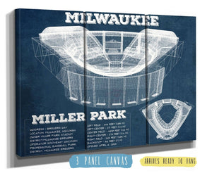 36" x 24" / 3 Panel Canvas Wrap Cutler West Milwaukee Brewers Miller Park Seating Chart - Vintage Baseball Fan Print