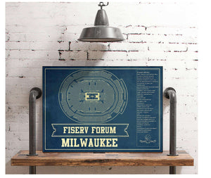 Cutler West Milwaukee Bucks - Fiserv Forum Vintage Basketball Blueprint NBA Print