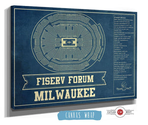 Cutler West Milwaukee Bucks - Fiserv Forum Vintage Basketball Blueprint NBA Print