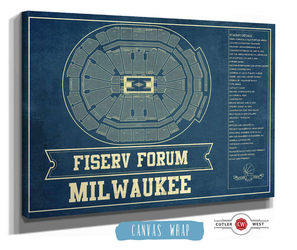 Cutler West Milwaukee Bucks - Fiserv Forum Vintage Basketball Blueprint NBA Print