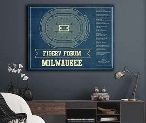 Cutler West Milwaukee Bucks - Fiserv Forum Vintage Basketball Blueprint NBA Print