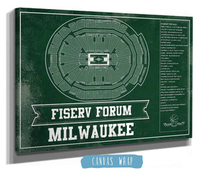 Cutler West Milwaukee Bucks Fiserv Forum Vintage Basketball Blueprint NBA Print
