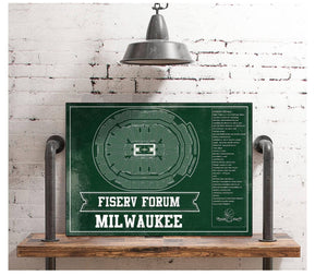 Cutler West Milwaukee Bucks Fiserv Forum Vintage Basketball Blueprint NBA Print
