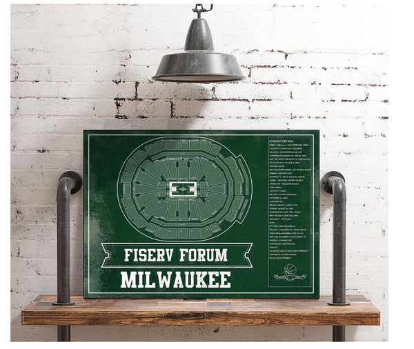 Cutler West Milwaukee Bucks Fiserv Forum Vintage Basketball Blueprint NBA Print