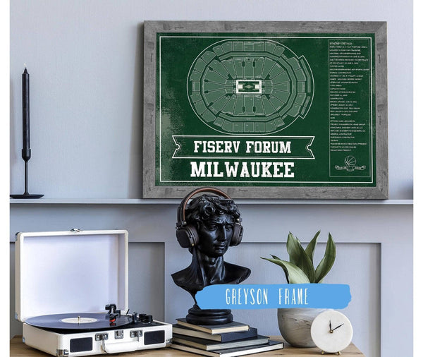 Cutler West Milwaukee Bucks Fiserv Forum Vintage Basketball Blueprint NBA Print