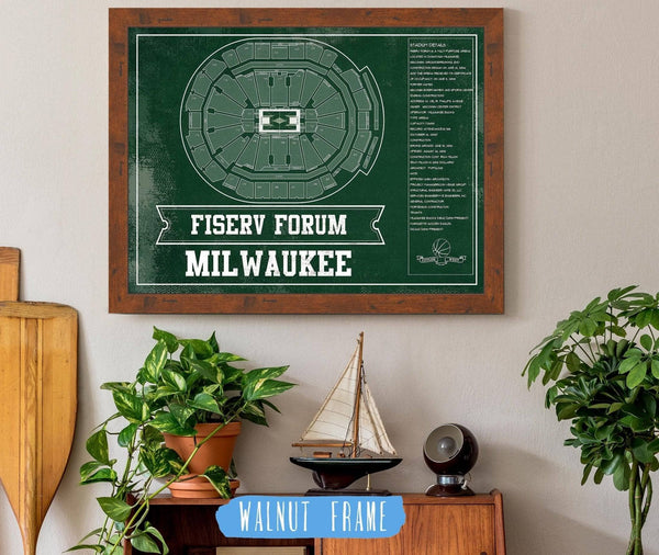 Cutler West Milwaukee Bucks Fiserv Forum Vintage Basketball Blueprint NBA Print