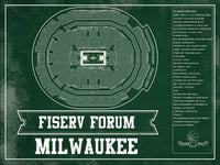 Cutler West Basketball Collection 14" x 11" / Unframed Milwaukee Bucks Fiserv Forum Vintage Basketball Blueprint NBA Print 675082095-TEAM_76893