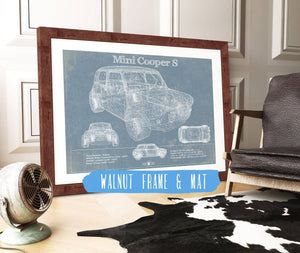 20" x 16" / Walnut Frame & Mat Cutler West Mini Cooper Vintage Car Print