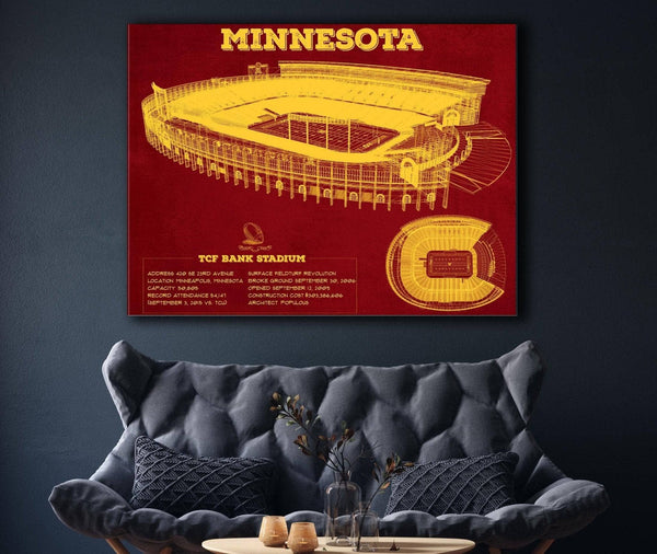 Cutler West Minnesota Gophers - Vintage TCF Bank Stadium  Blueprint Art Print