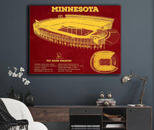 Cutler West Minnesota Gophers - Vintage TCF Bank Stadium  Blueprint Art Print