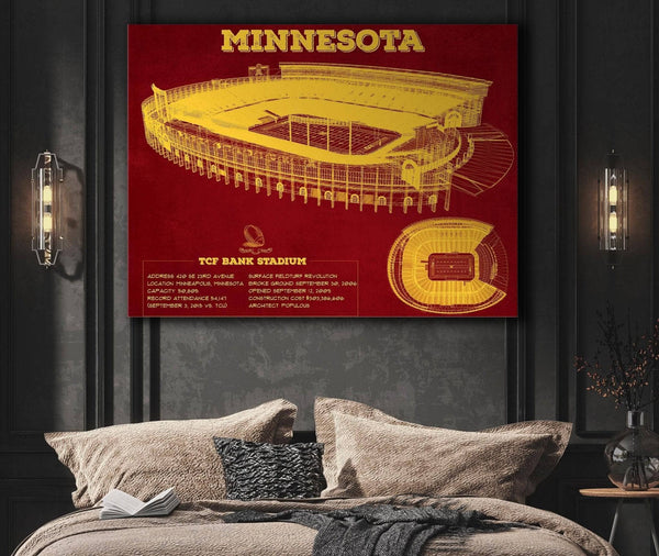 Cutler West Minnesota Gophers - Vintage TCF Bank Stadium  Blueprint Art Print