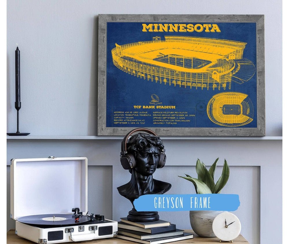 Cutler West Minnesota Gophers Vintage TCF Bank Stadium Blueprint Art Print