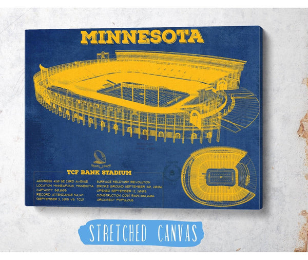 Cutler West Minnesota Gophers Vintage TCF Bank Stadium Blueprint Art Print