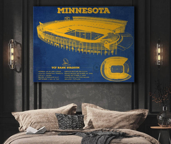 Cutler West Minnesota Gophers Vintage TCF Bank Stadium Blueprint Art Print