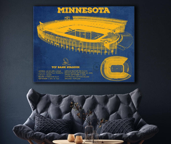 Cutler West Minnesota Gophers Vintage TCF Bank Stadium Blueprint Art Print