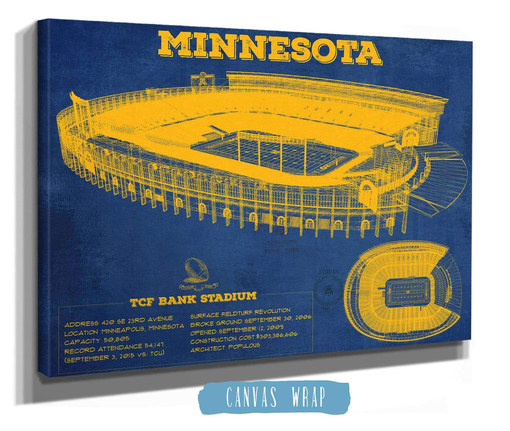 Cutler West Minnesota Gophers Vintage TCF Bank Stadium Blueprint Art Print