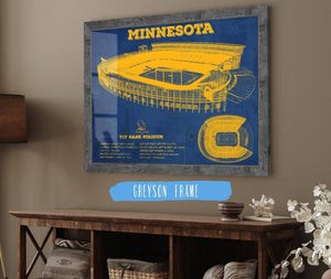 14" x 11" / Greyson Frame Cutler West Minnesota Gophers Vintage TCF Bank Stadium Blueprint Art Print