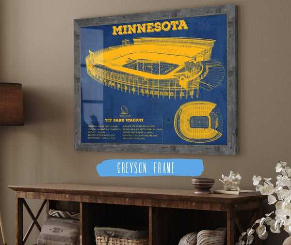 14" x 11" / Greyson Frame Cutler West Minnesota Gophers Vintage TCF Bank Stadium Blueprint Art Print