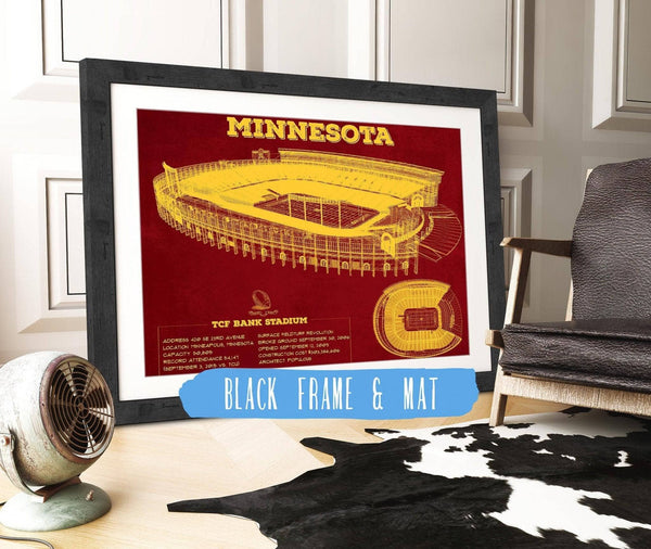 14" x 11" / Greyson Frame & Mat Cutler West Minnesota Gophers - Vintage TCF Bank Stadium  Blueprint Art Print