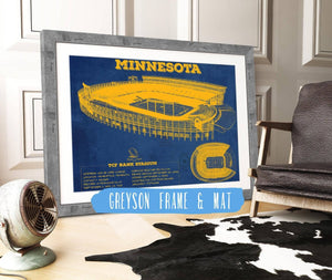 14" x 11" / Greyson Frame & Mat Cutler West Minnesota Gophers Vintage TCF Bank Stadium Blueprint Art Print