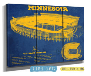 14" x 11" / Stretched Canvas Wrap Cutler West Minnesota Gophers Vintage TCF Bank Stadium Blueprint Art Print